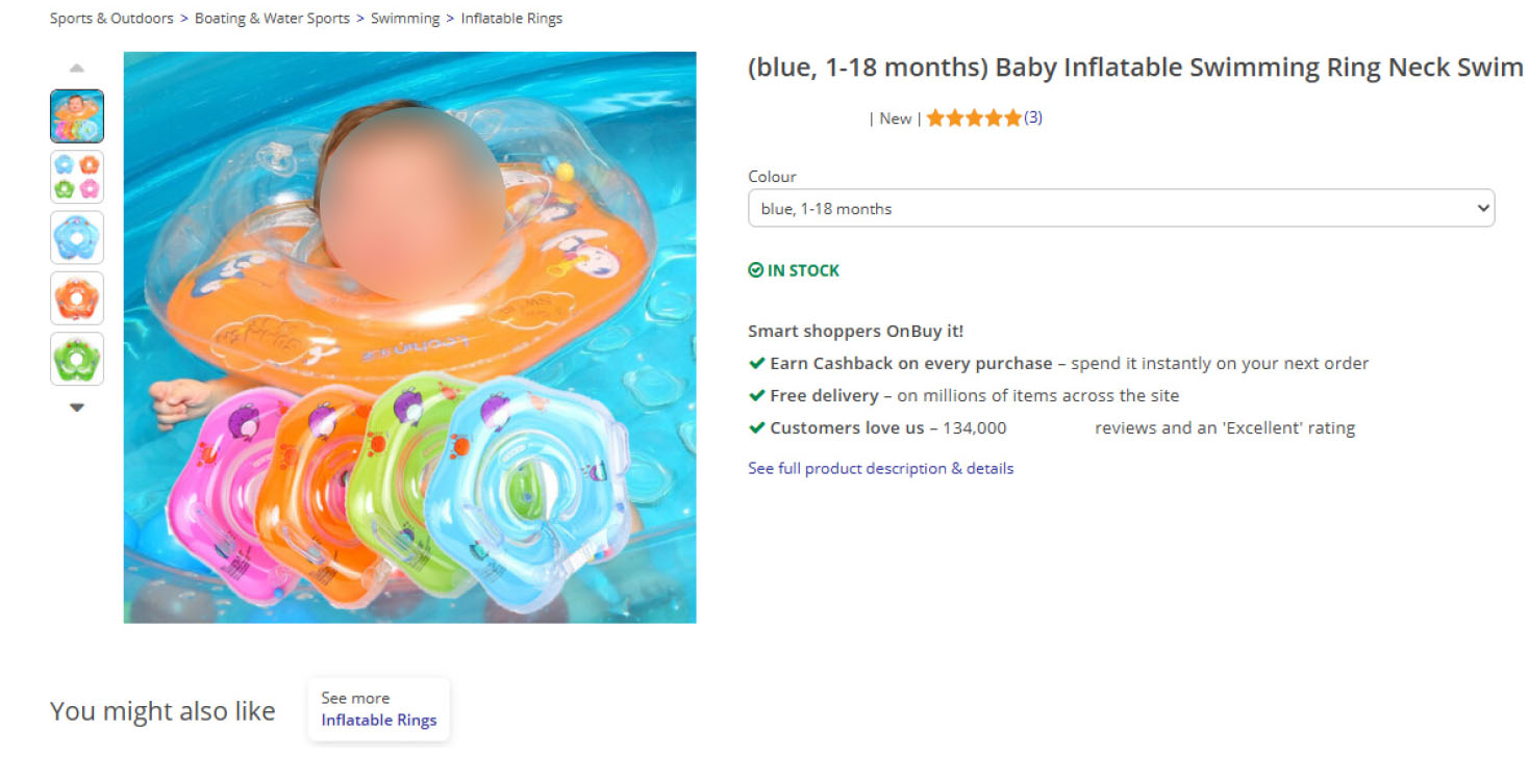 Dangerous baby swim neck ring