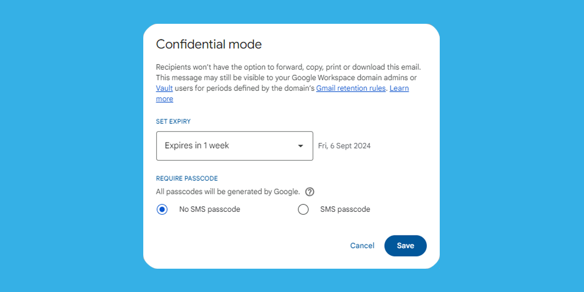 Confidential mode in Gmail