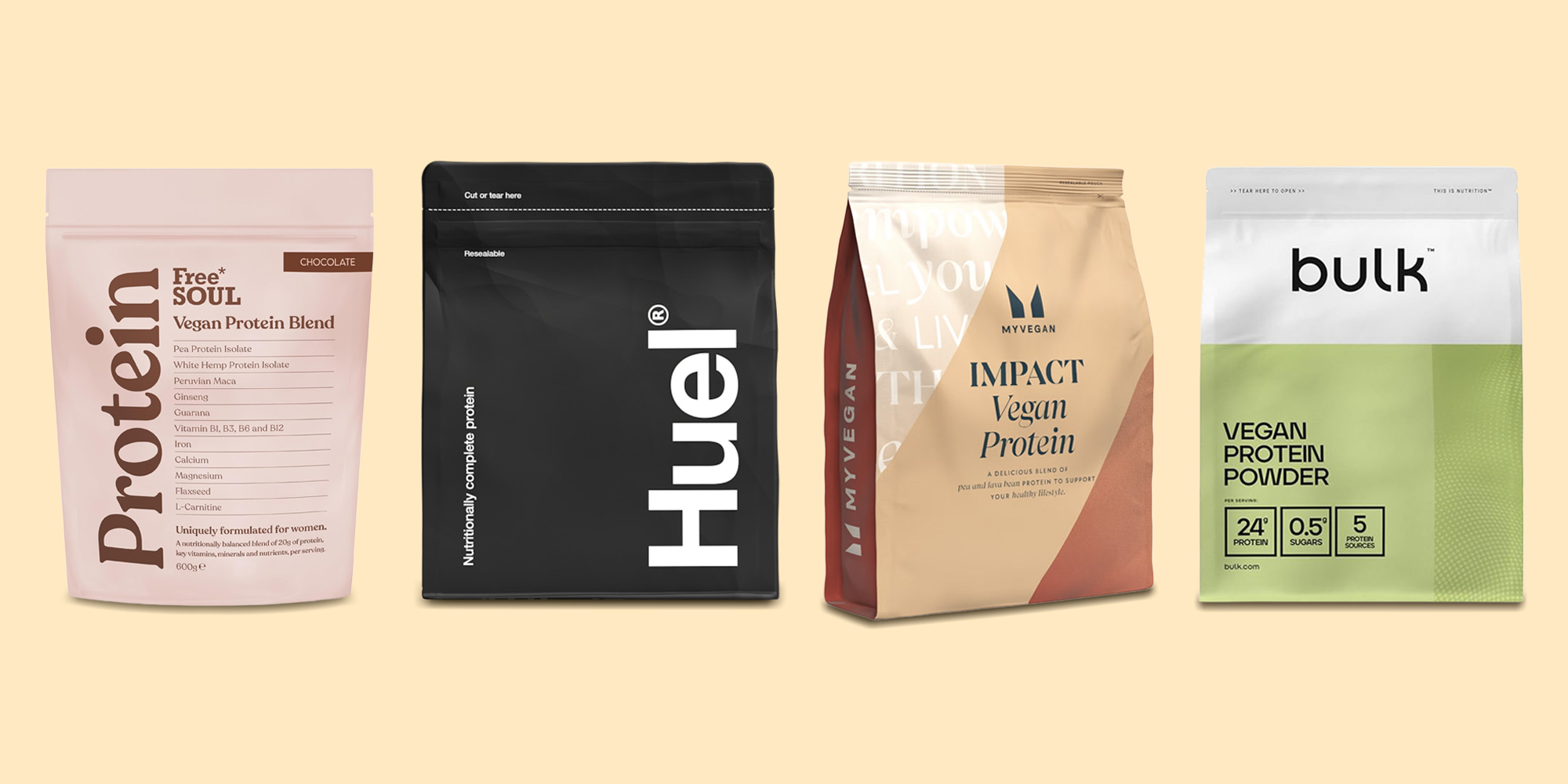a selection of vegan protein powders