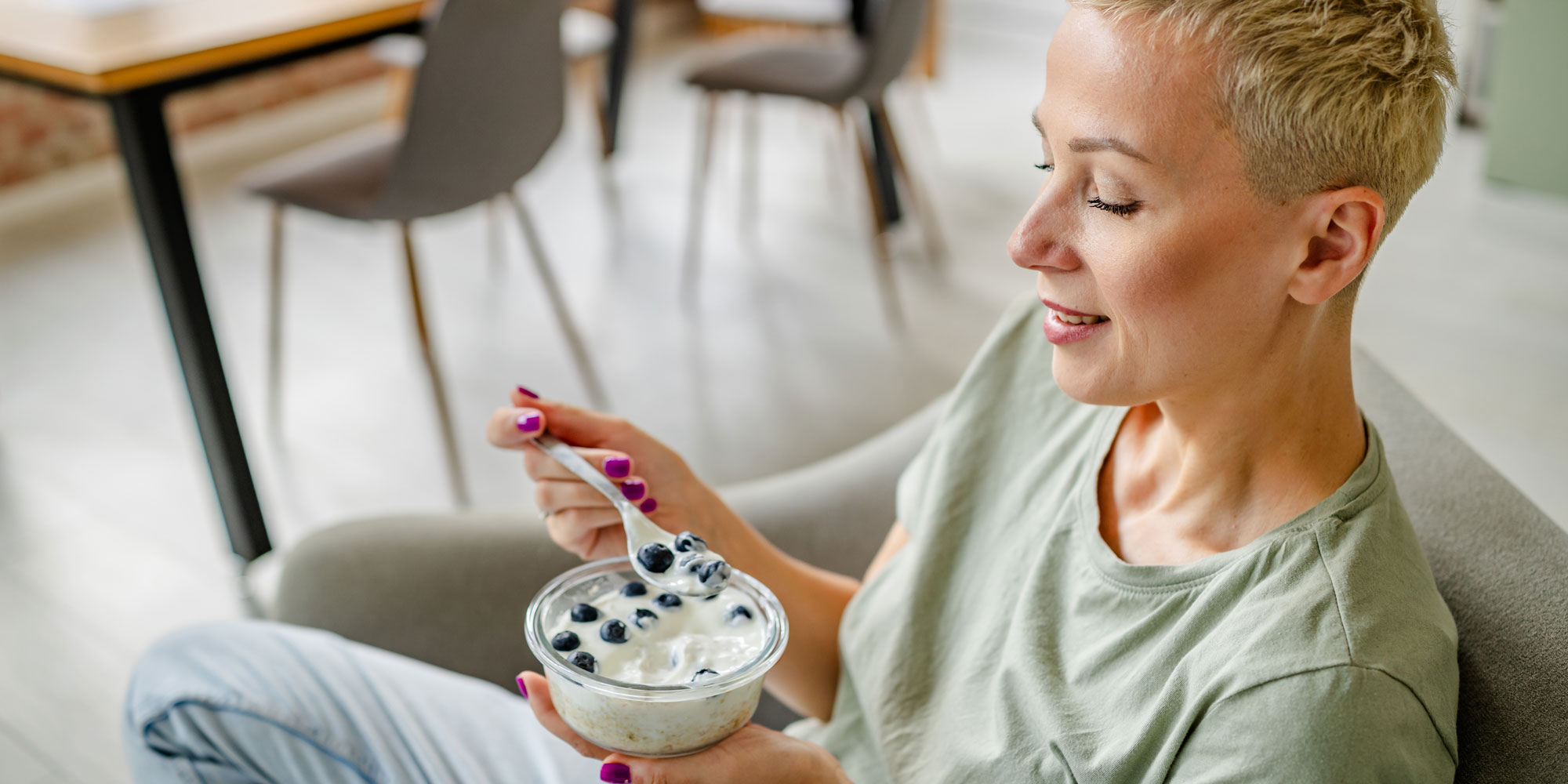 Eating yogurt