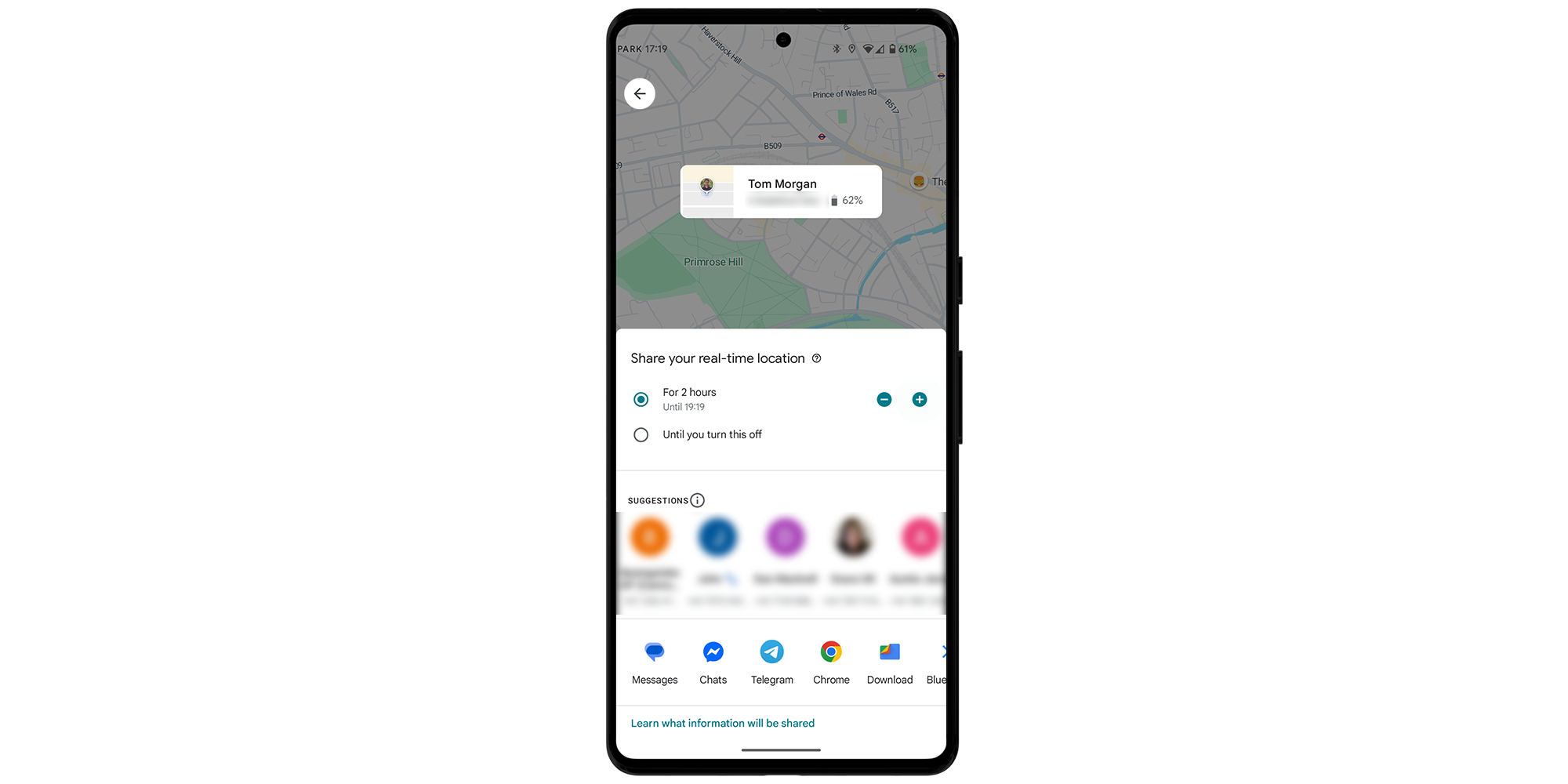 Google Maps share screen