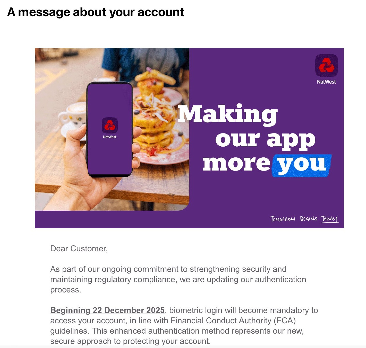 A scam email impersonating NatWest