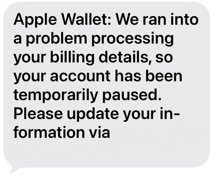 A scam text impersonating Apple