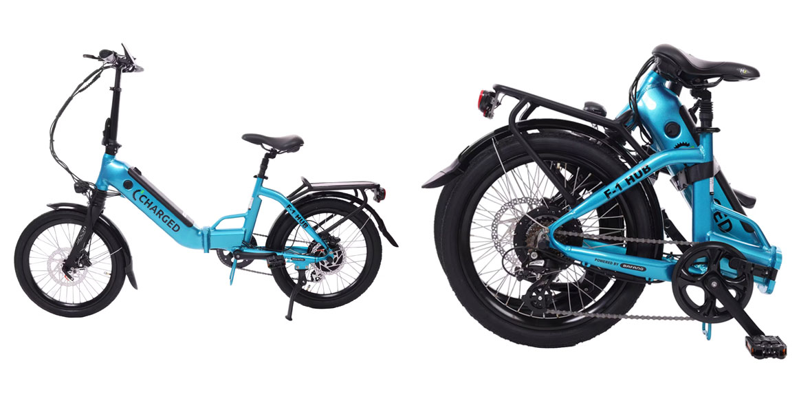 Blue Charged F1 Hub Comfort folding electric bike