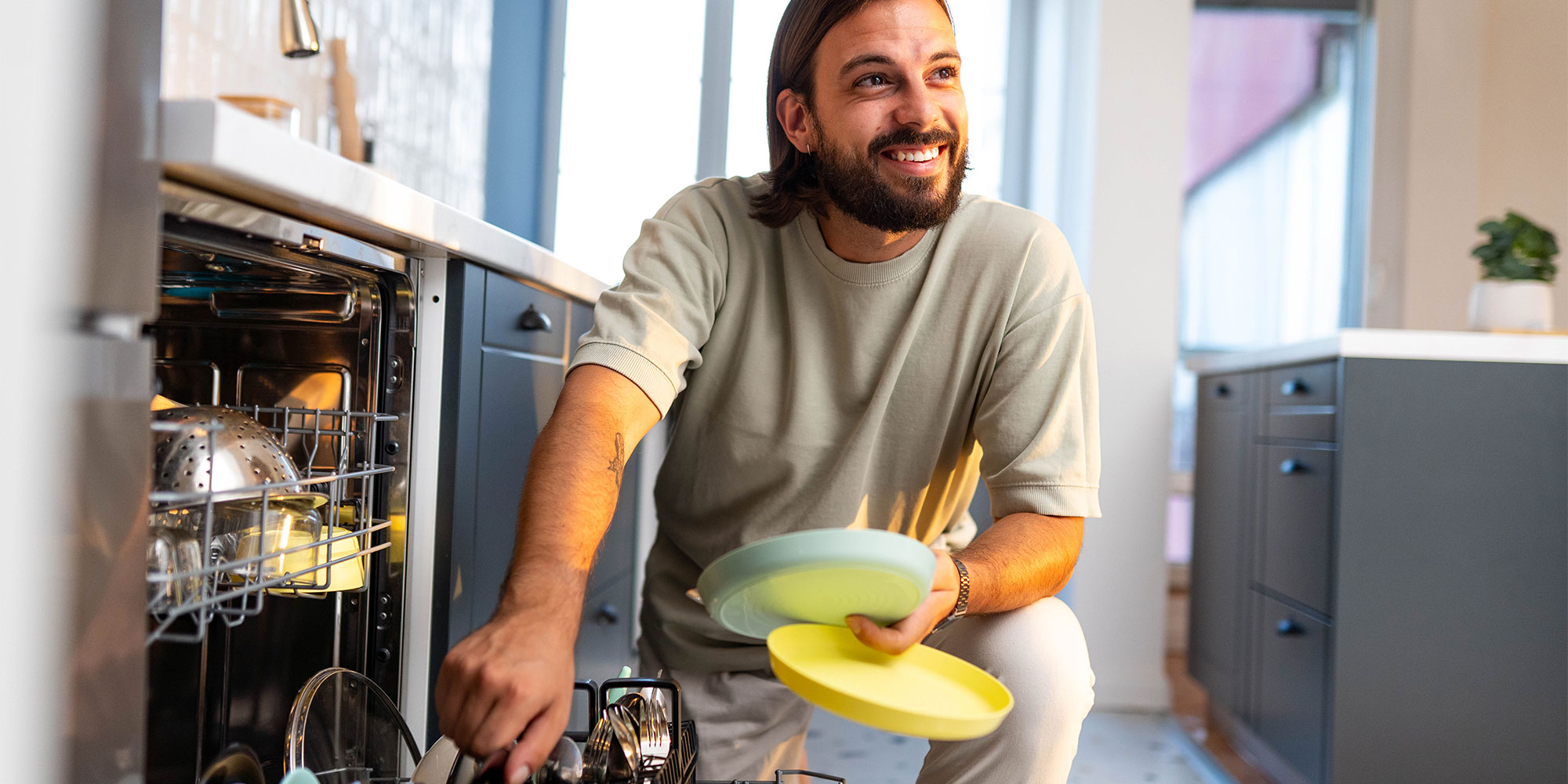 Loading a dishwasher