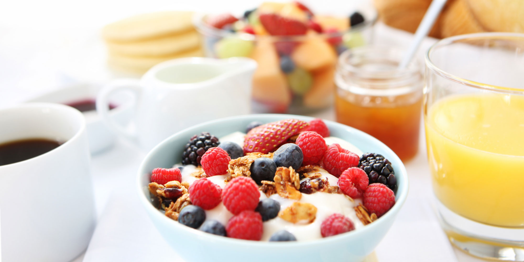 Yoghurt on breakfast table