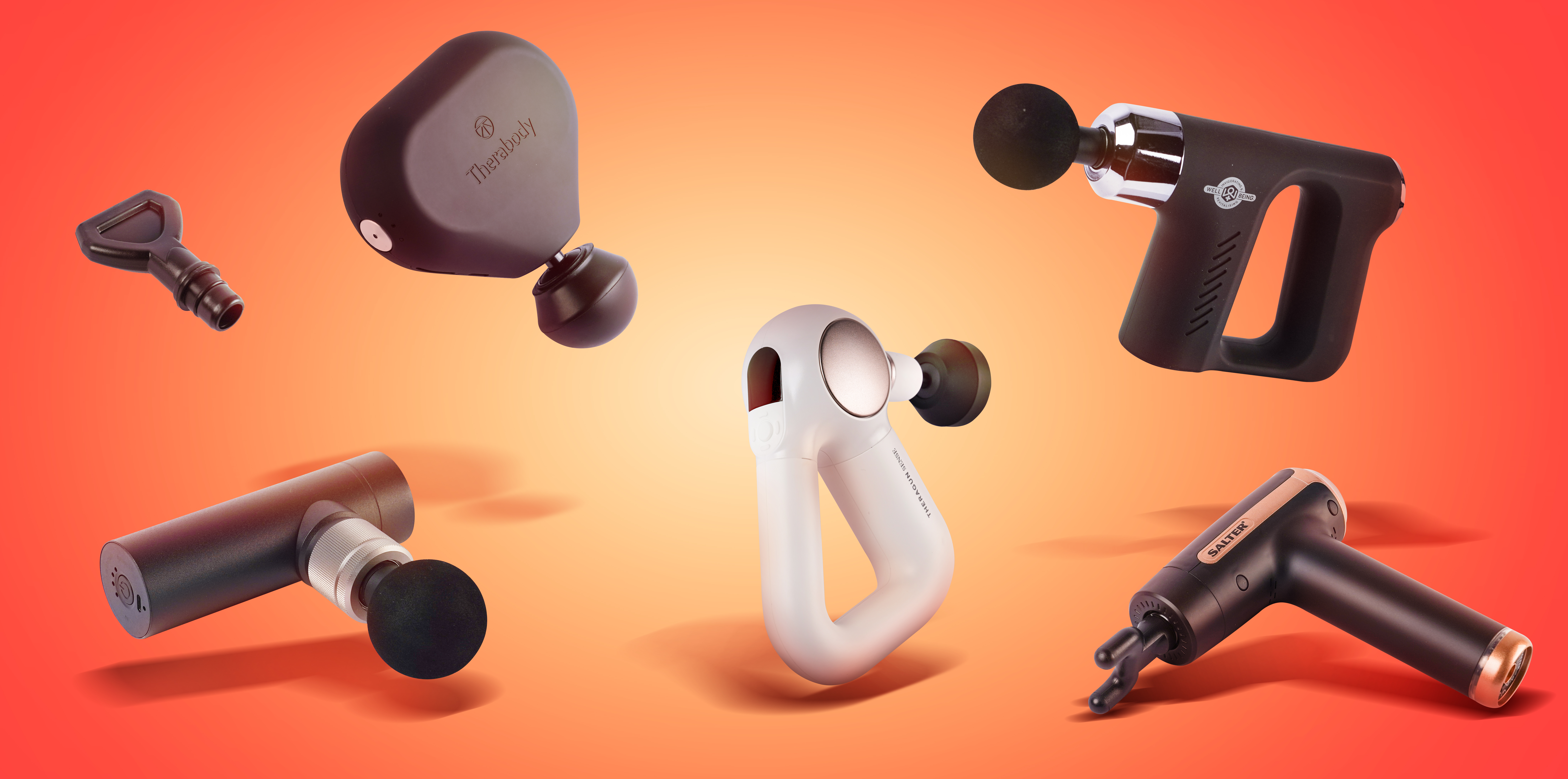 Selection of massage guns lined up