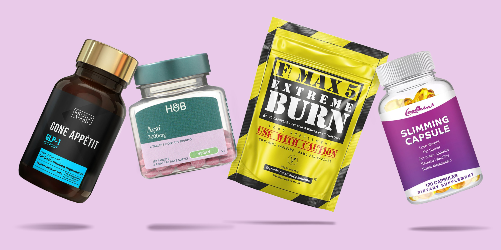 A selection of supplements on a purple background