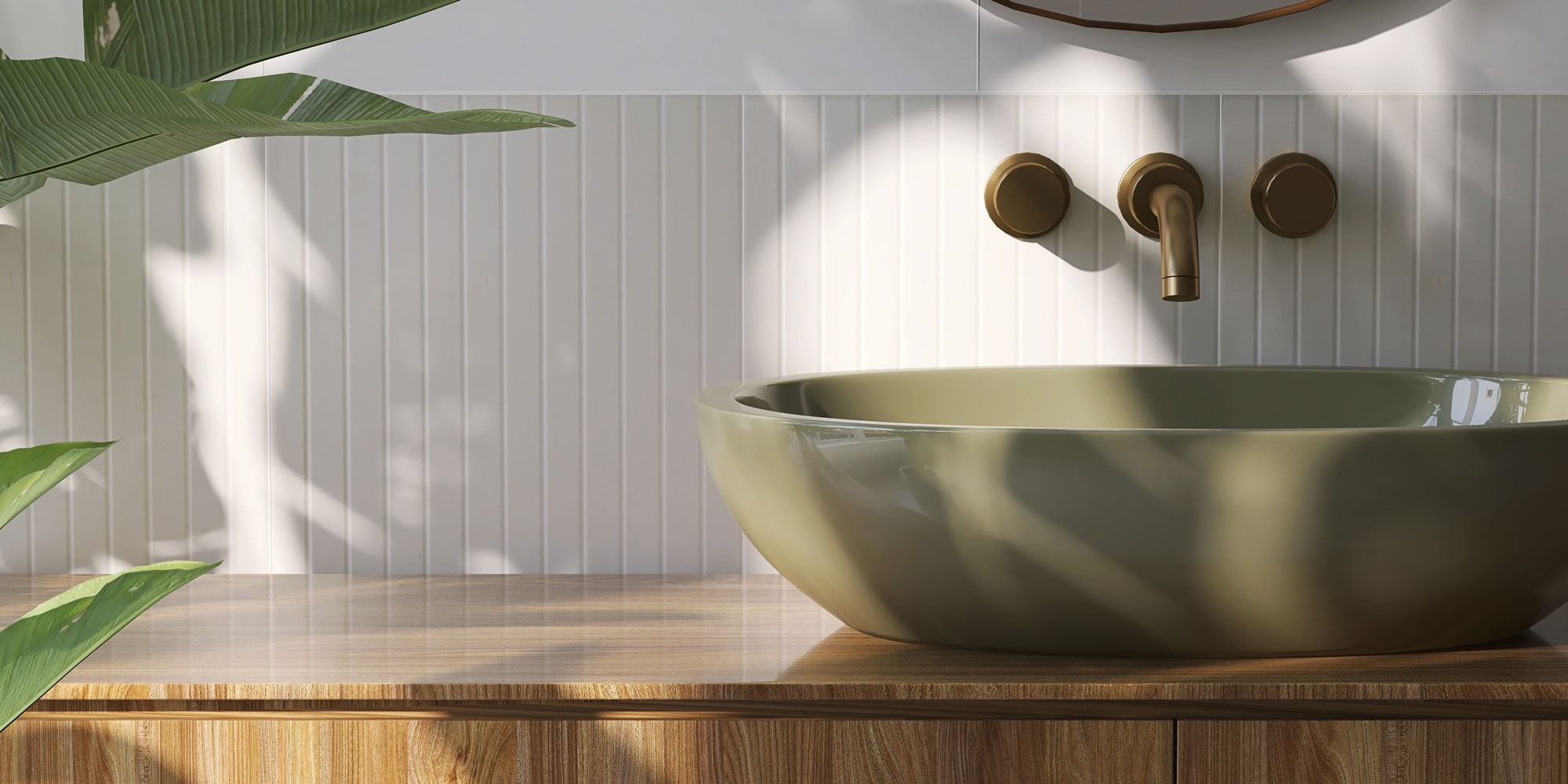 wood-finish bathroom unit under a sink