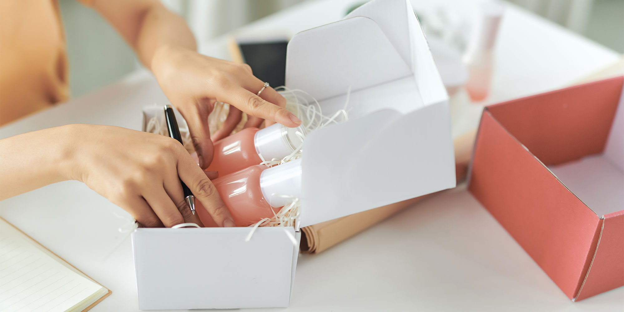 Cosmetics being packed into a box