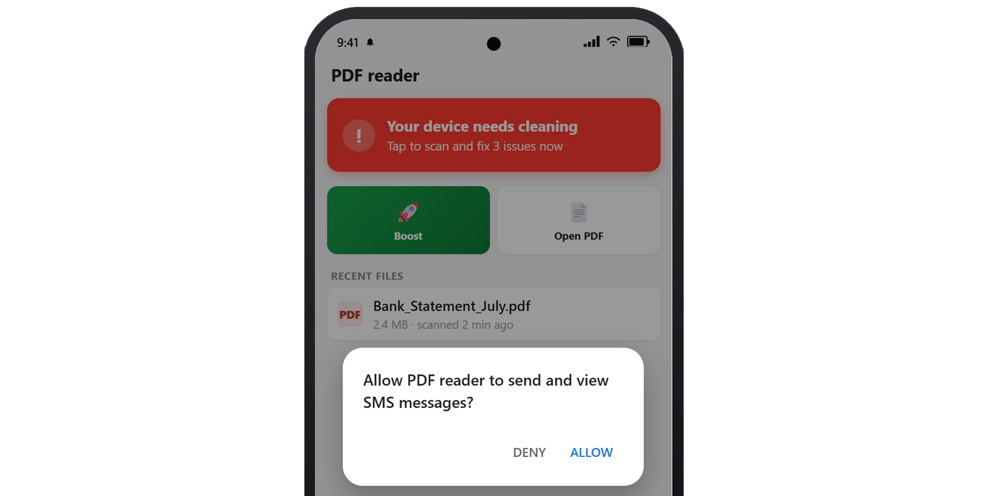 Fake PDF reader app