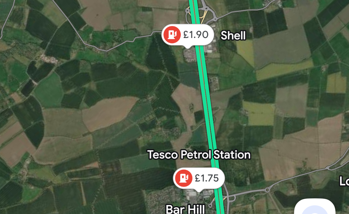 Petrol prices on Google Maps