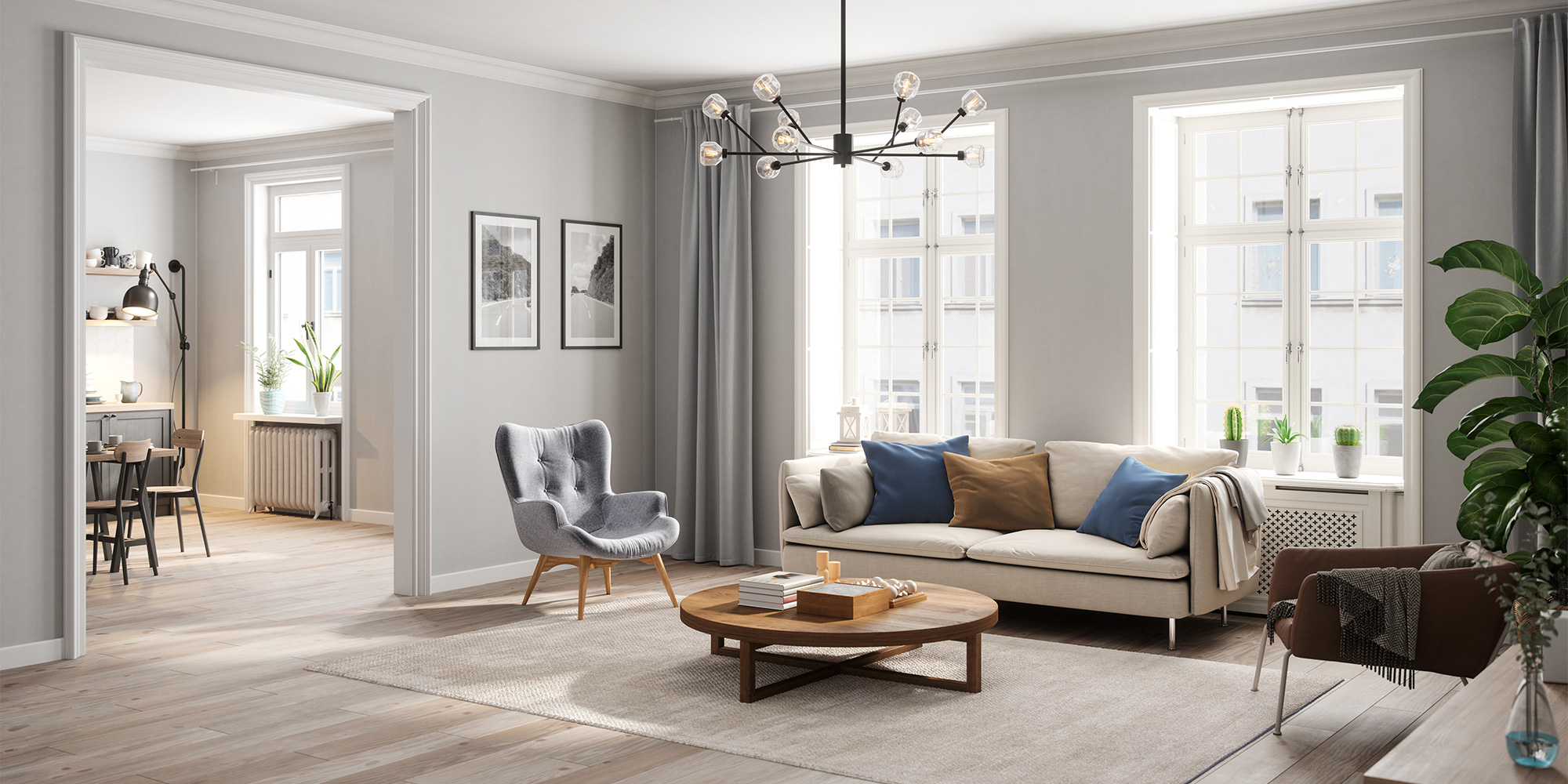 A living room with minimal funiture