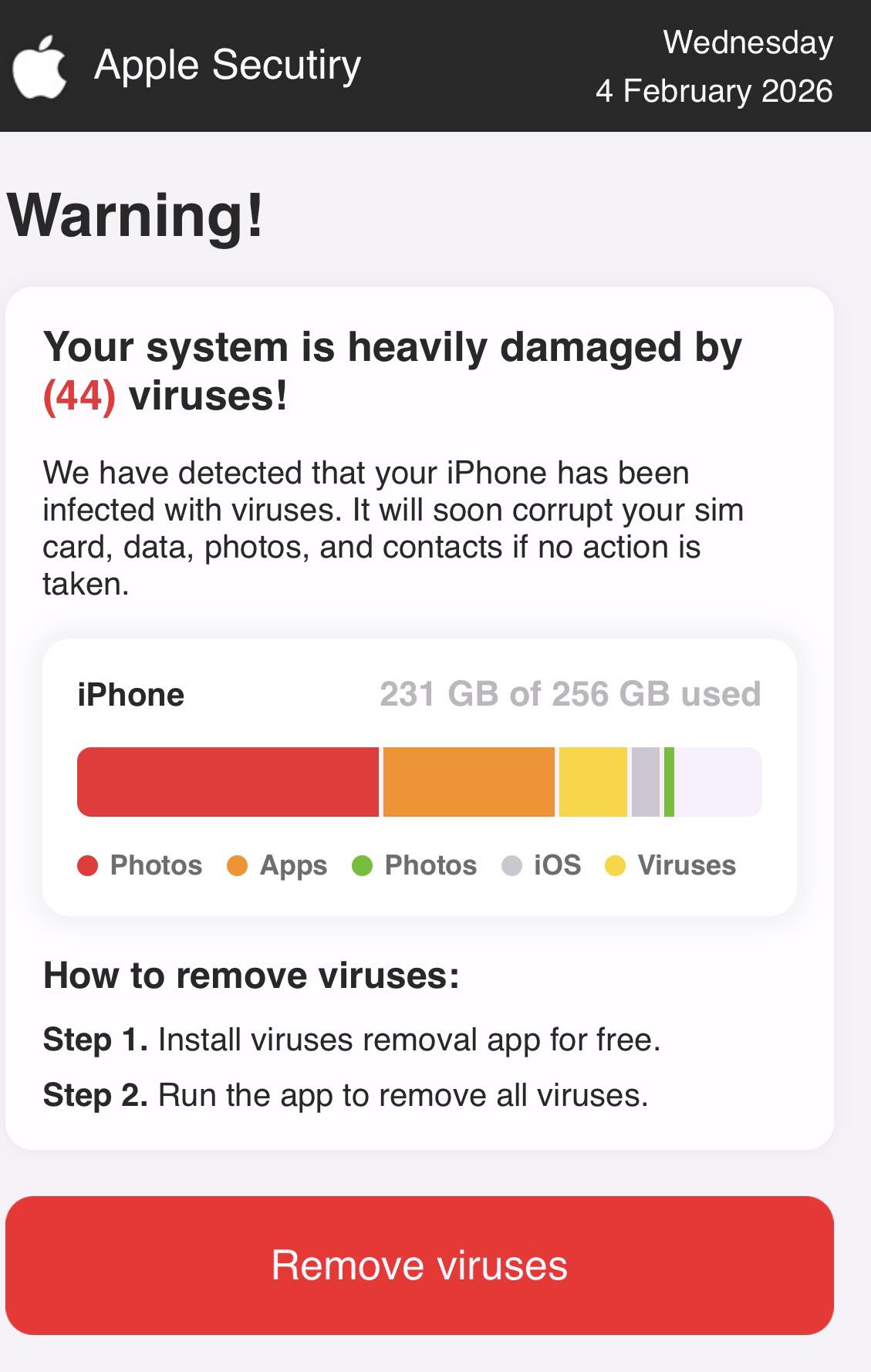 A scam email impersonating Apple