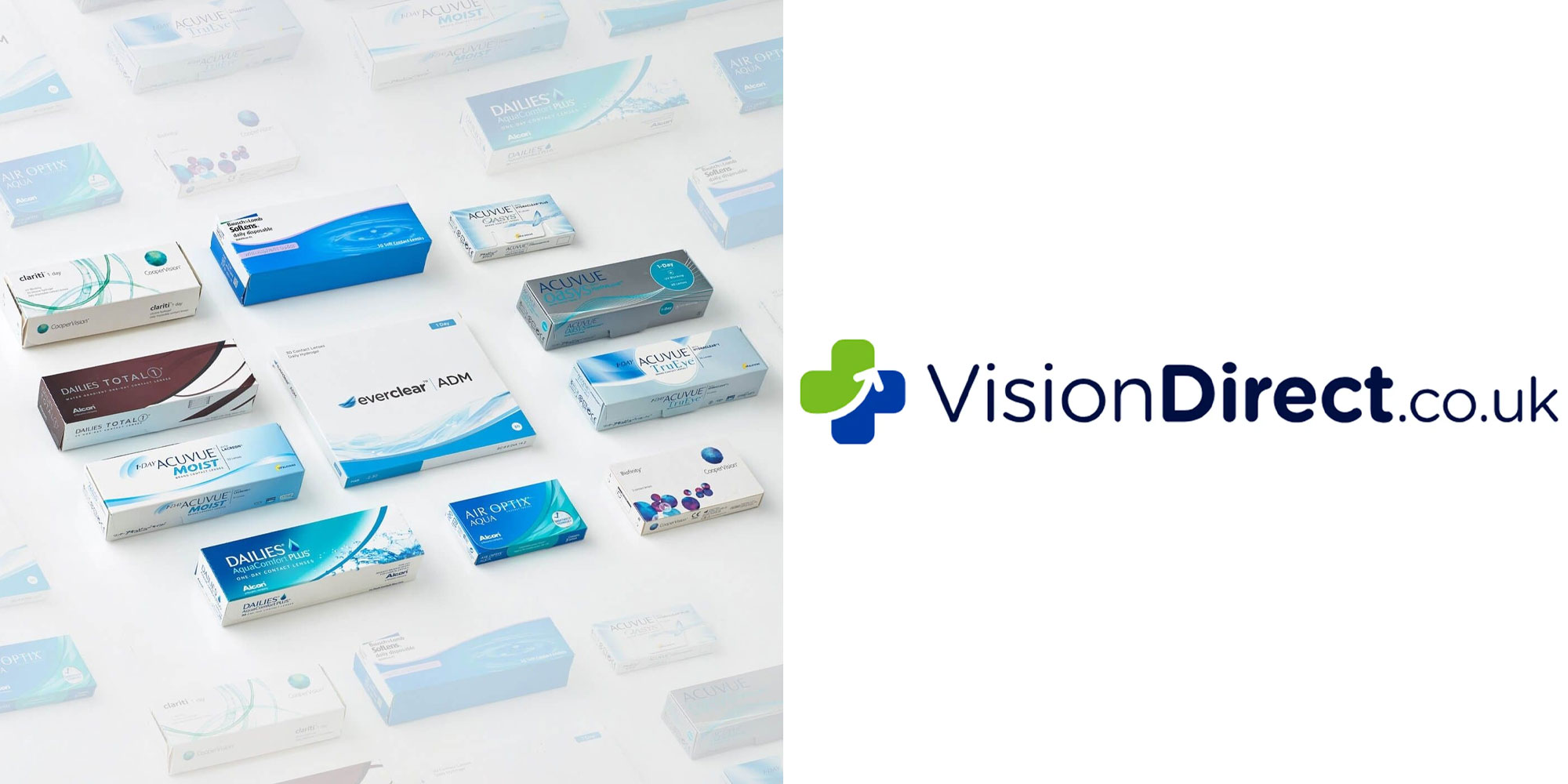 Vision Direct logo and boxes of contact lenses