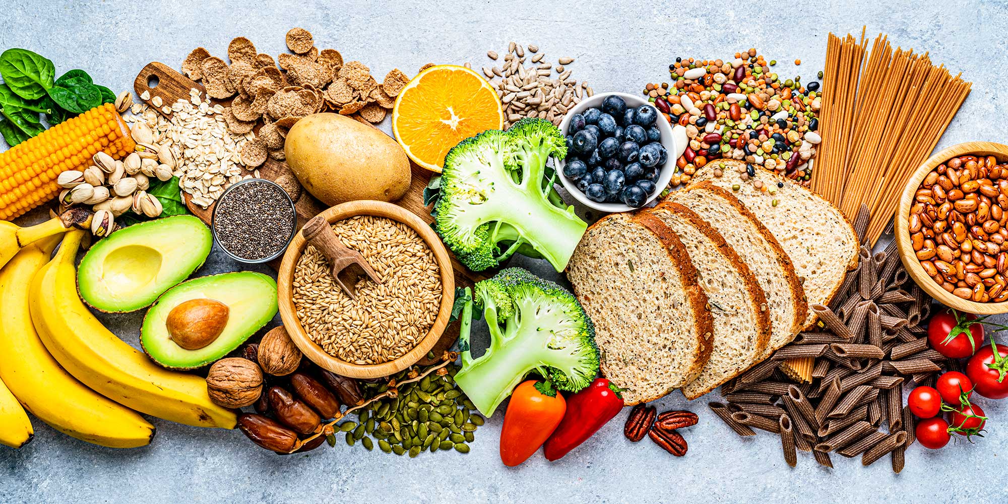 Foods rich in fibre laid out on a platter