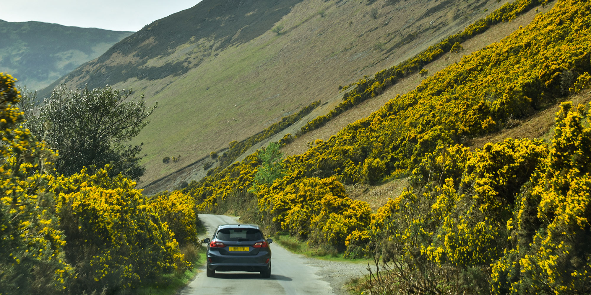 UK driving holiday - a car heading off into beautiful countryside