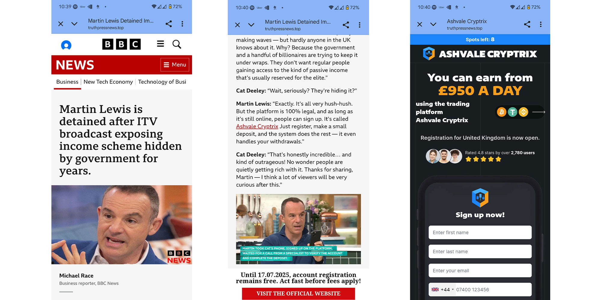 Fake BBC news story created by scammers