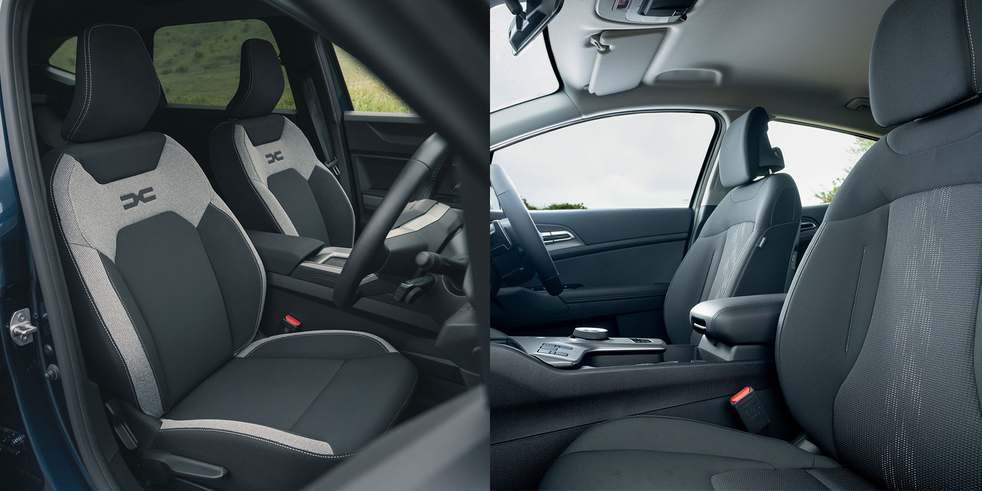 The front seats of the Dacia Bigster and Kia Sportage, side-by-side