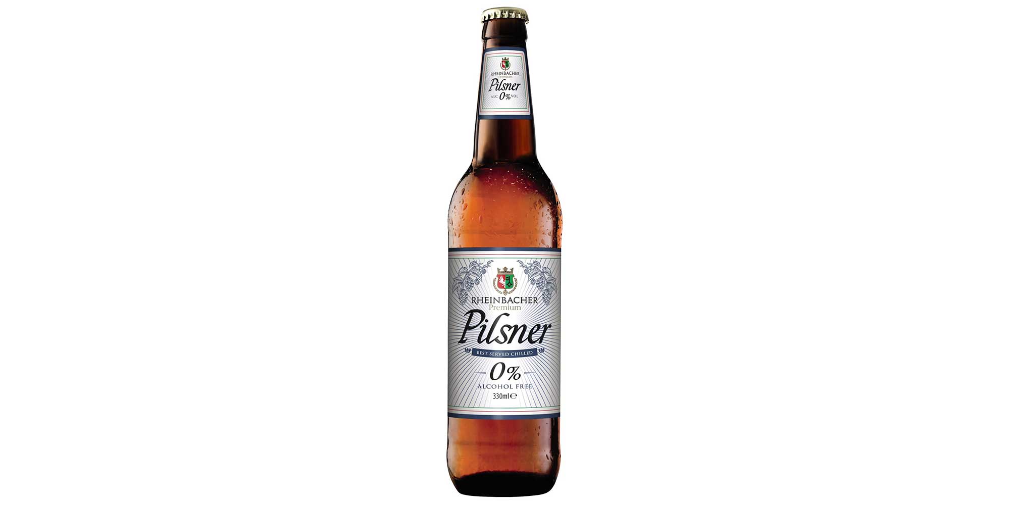 Bottle of Aldi Rheinbacher Pilsner 0.0% beer 