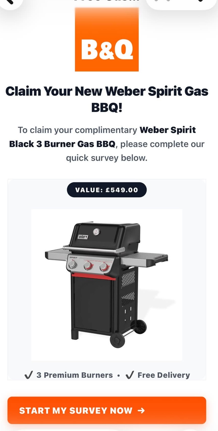 A dodgy email claiming that you can get a free B&Q item
