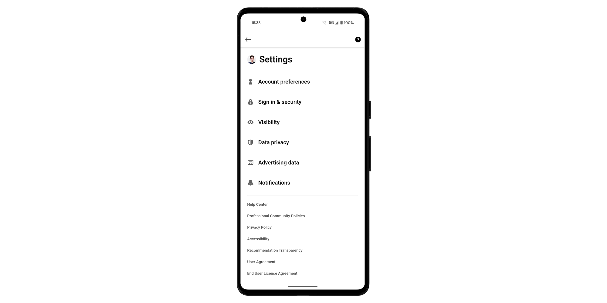 Linkedin settings page