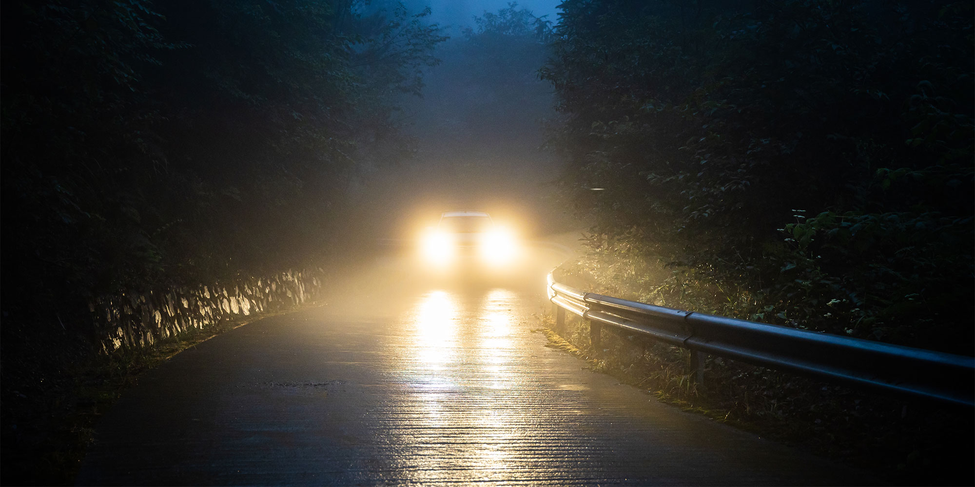 Car headlights at night