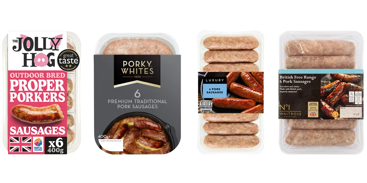 Best Pork sausages jolly hog, porky whites, iceland waitrose 
