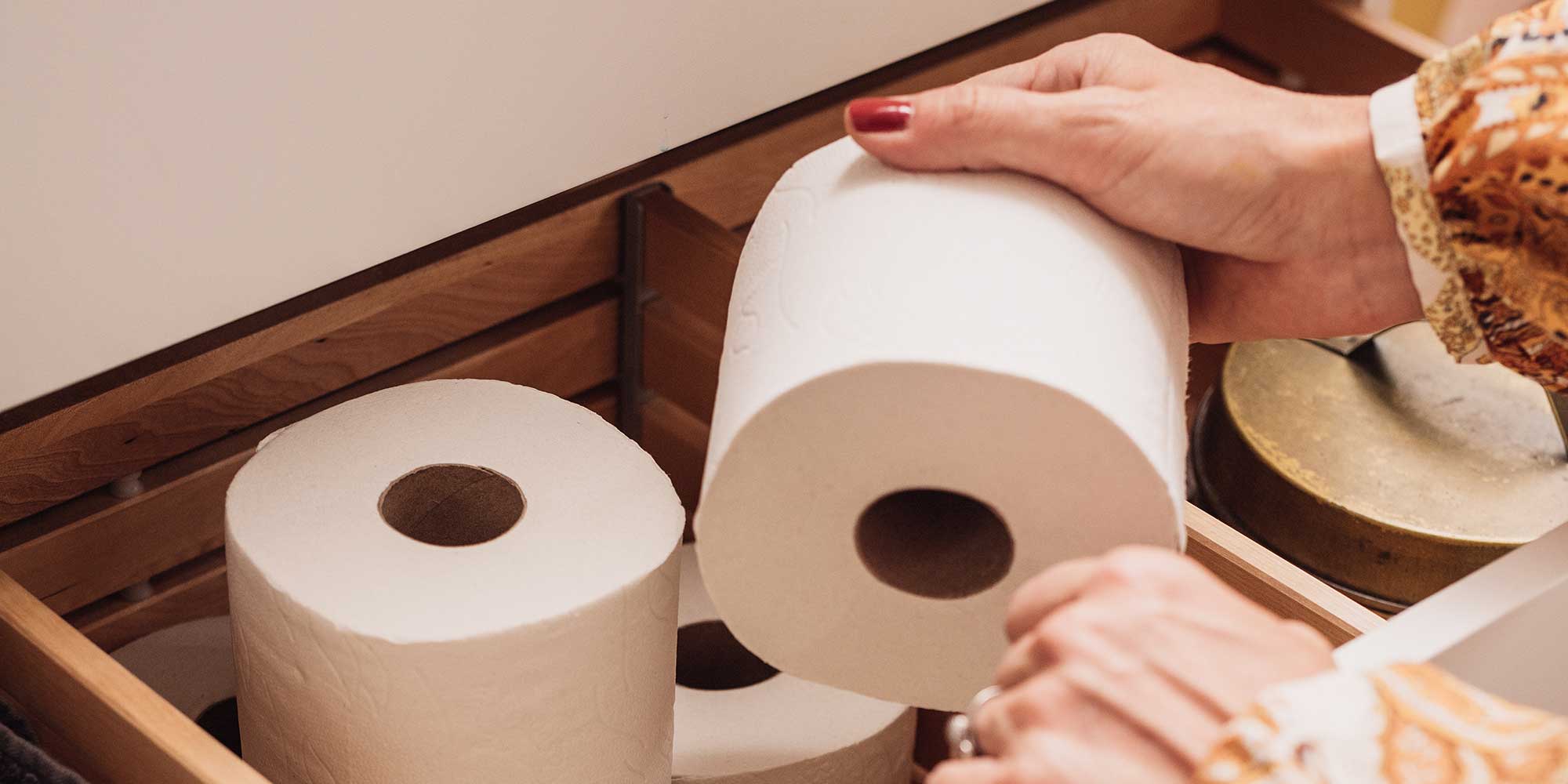 toilet roll in a bathroom drawer