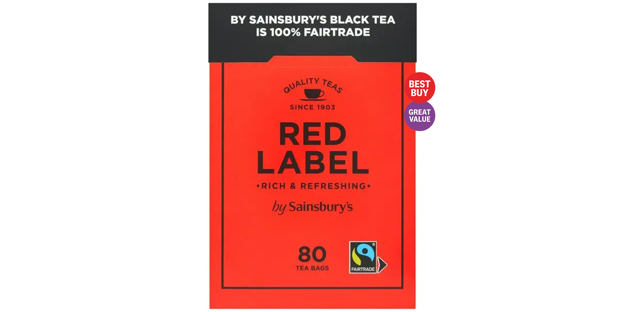Sainsbury's Red Label tea bags with Best Buy and Great Value logos