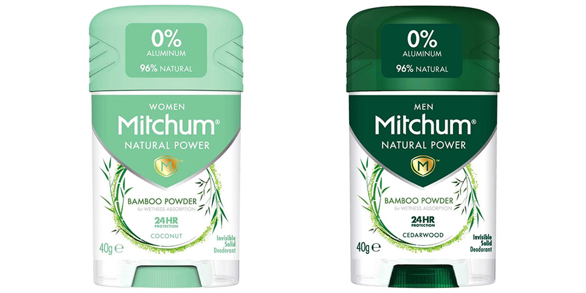 Mitchum women's coconut and men's cedarwood natural power deodorants