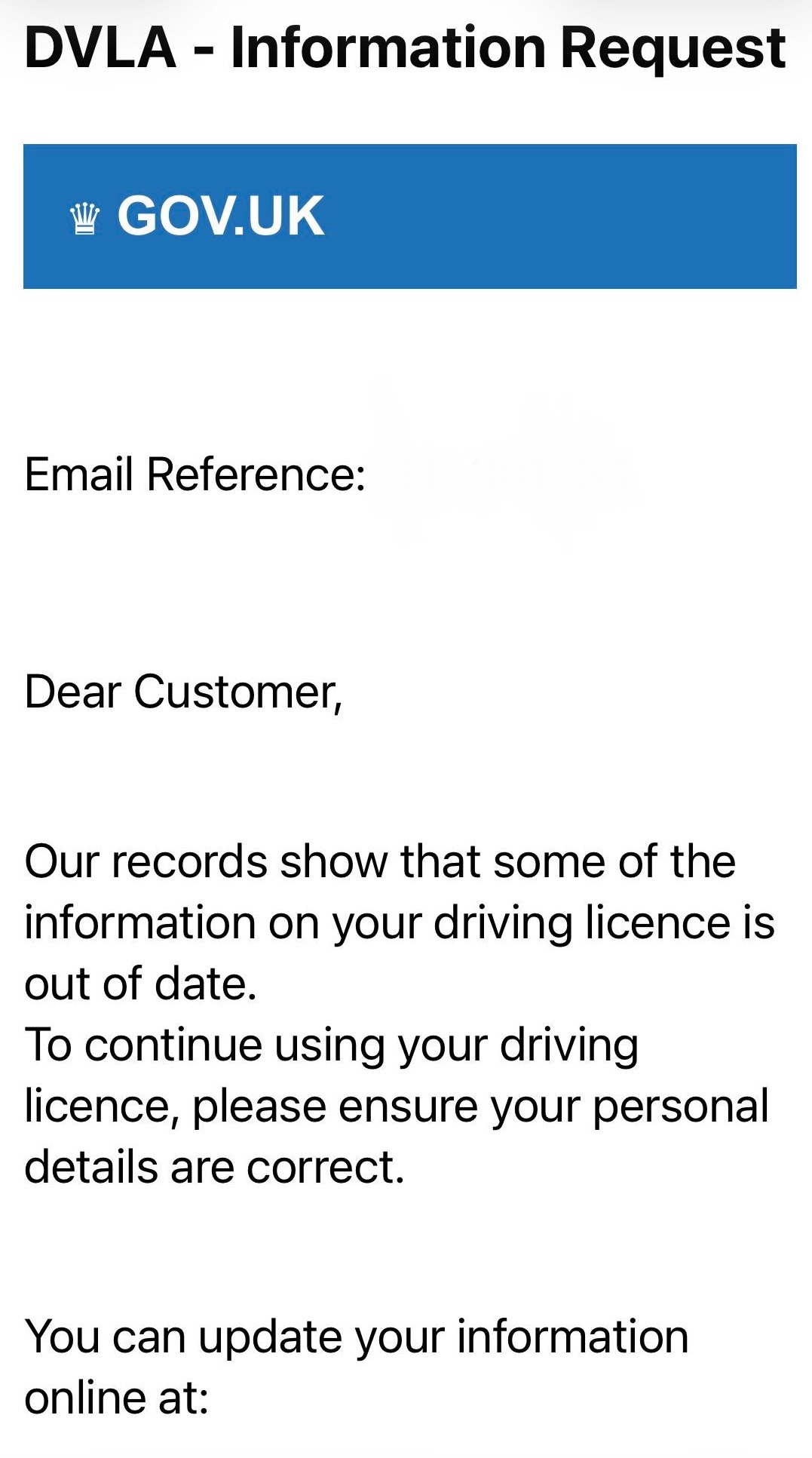 A scam email impersonating the DVLA