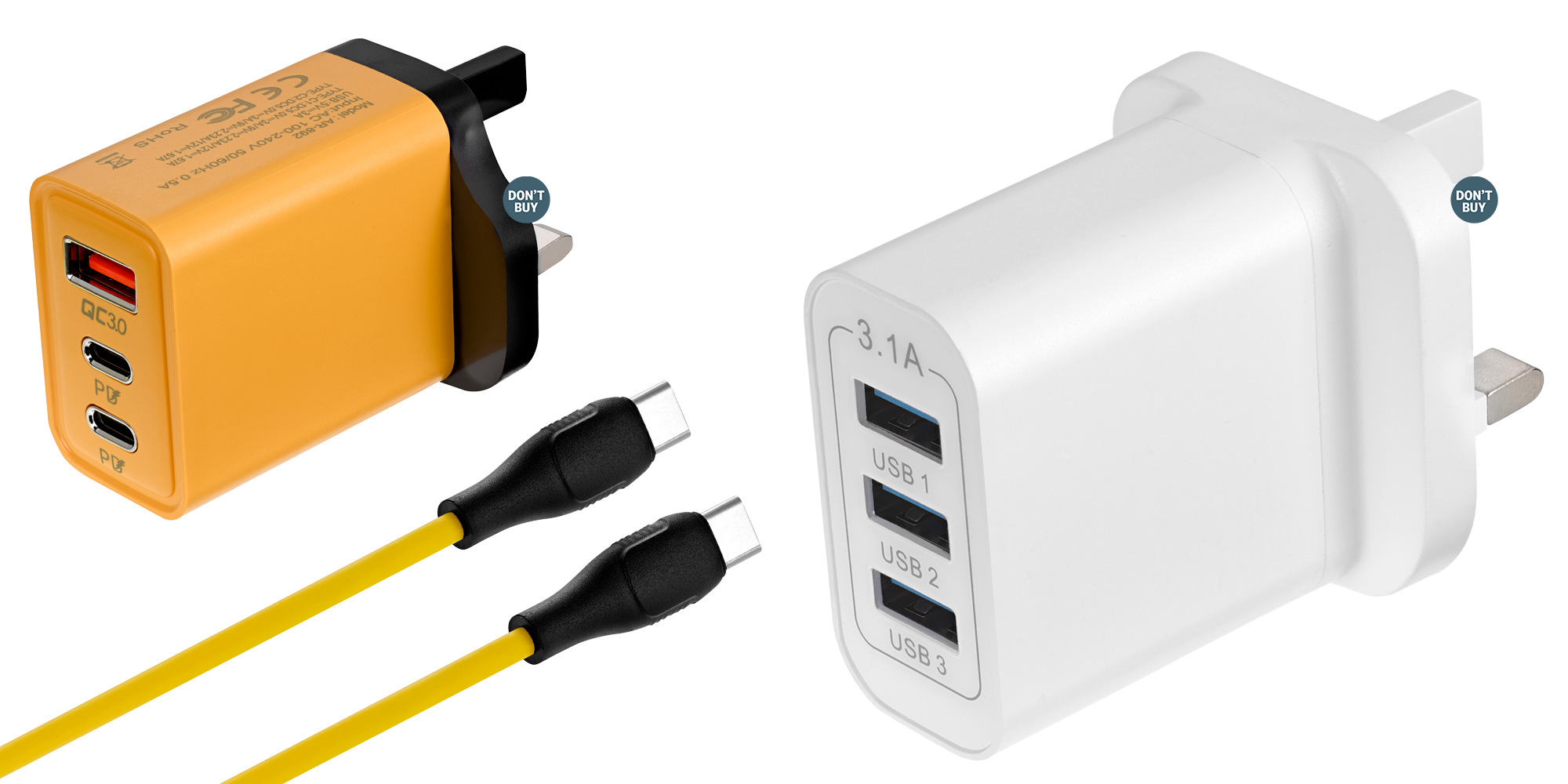 Both chargers bought from AliExpress have the potential to explode, cause a fire or give you an electric shock.