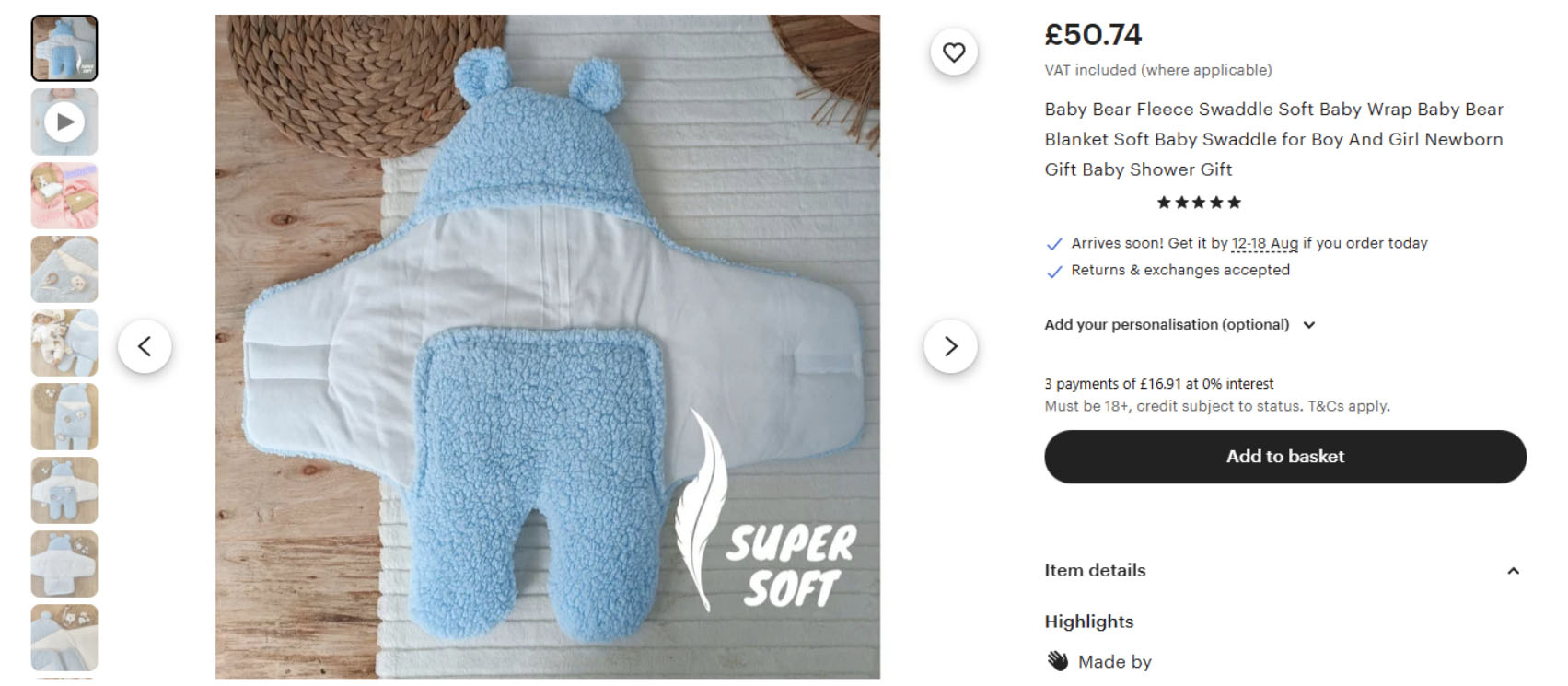 Unsafe baby sleeping bag from etsy
