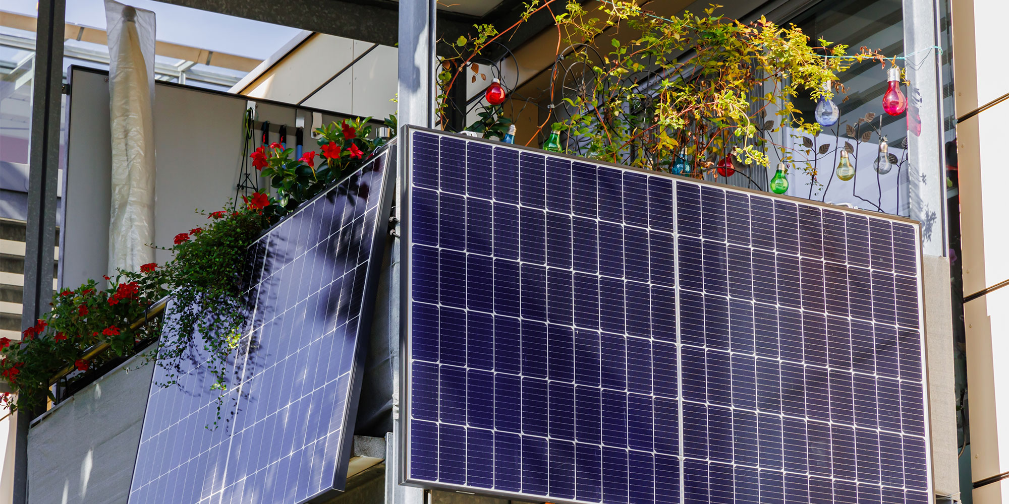 Plug-in solar panels mounted on a balcony of a flat