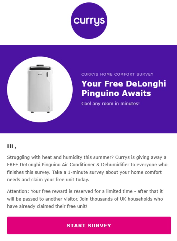 A scam email impersonating Currys