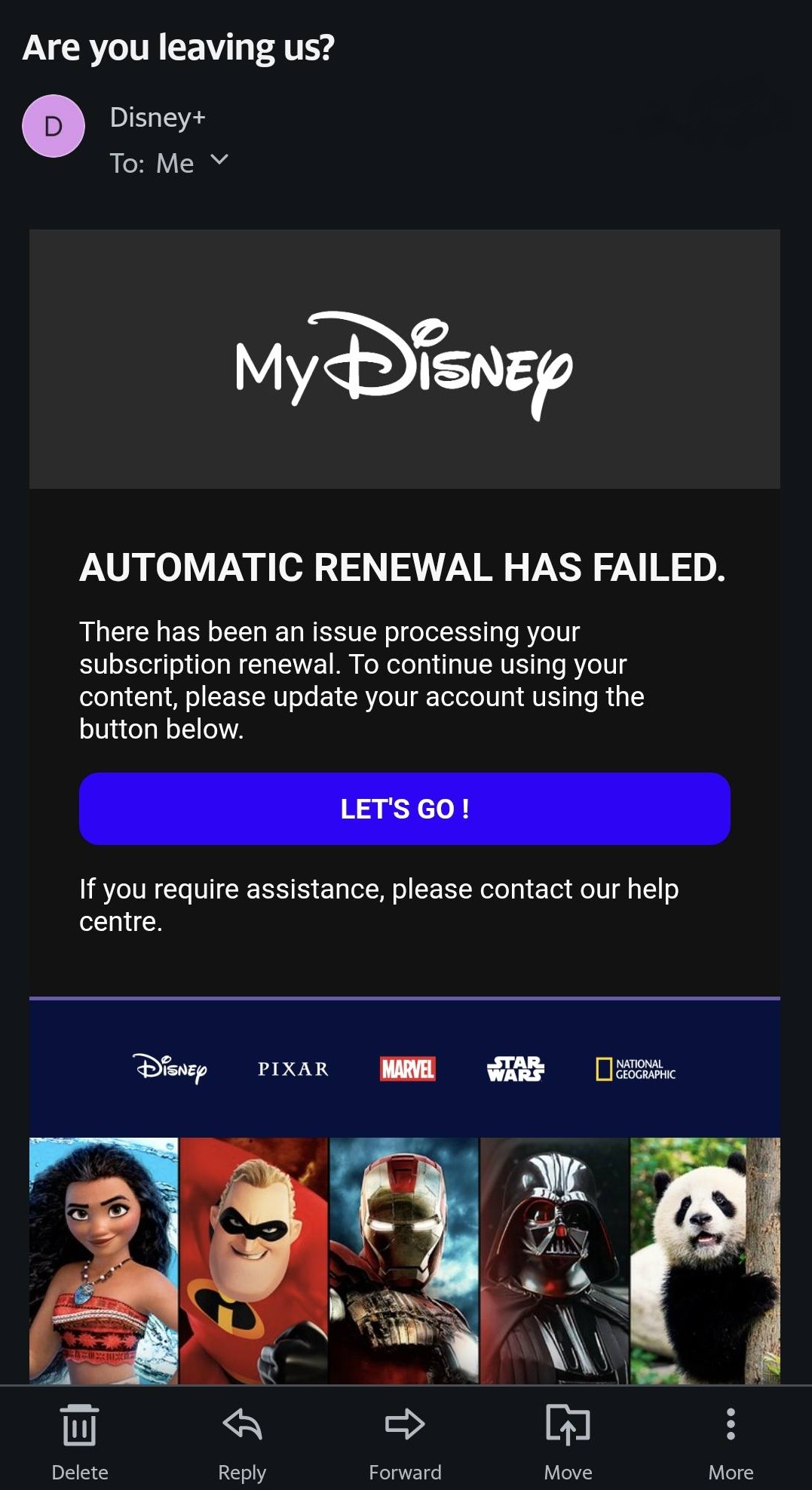 A scam email impersonating Disney