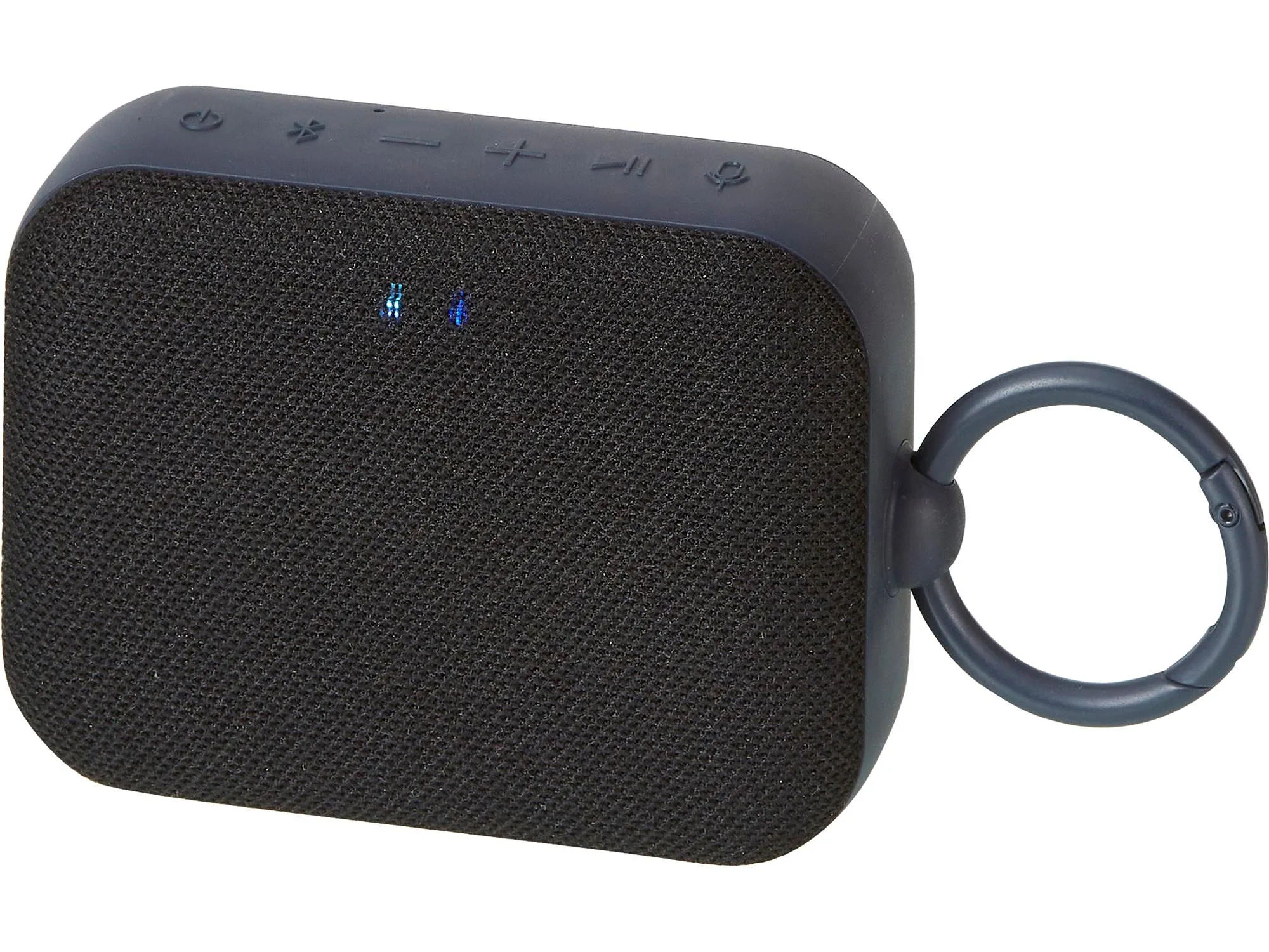 LG XBOOM Go XG1 bluetooth speaker. Small black fabric rectangle with a small clip