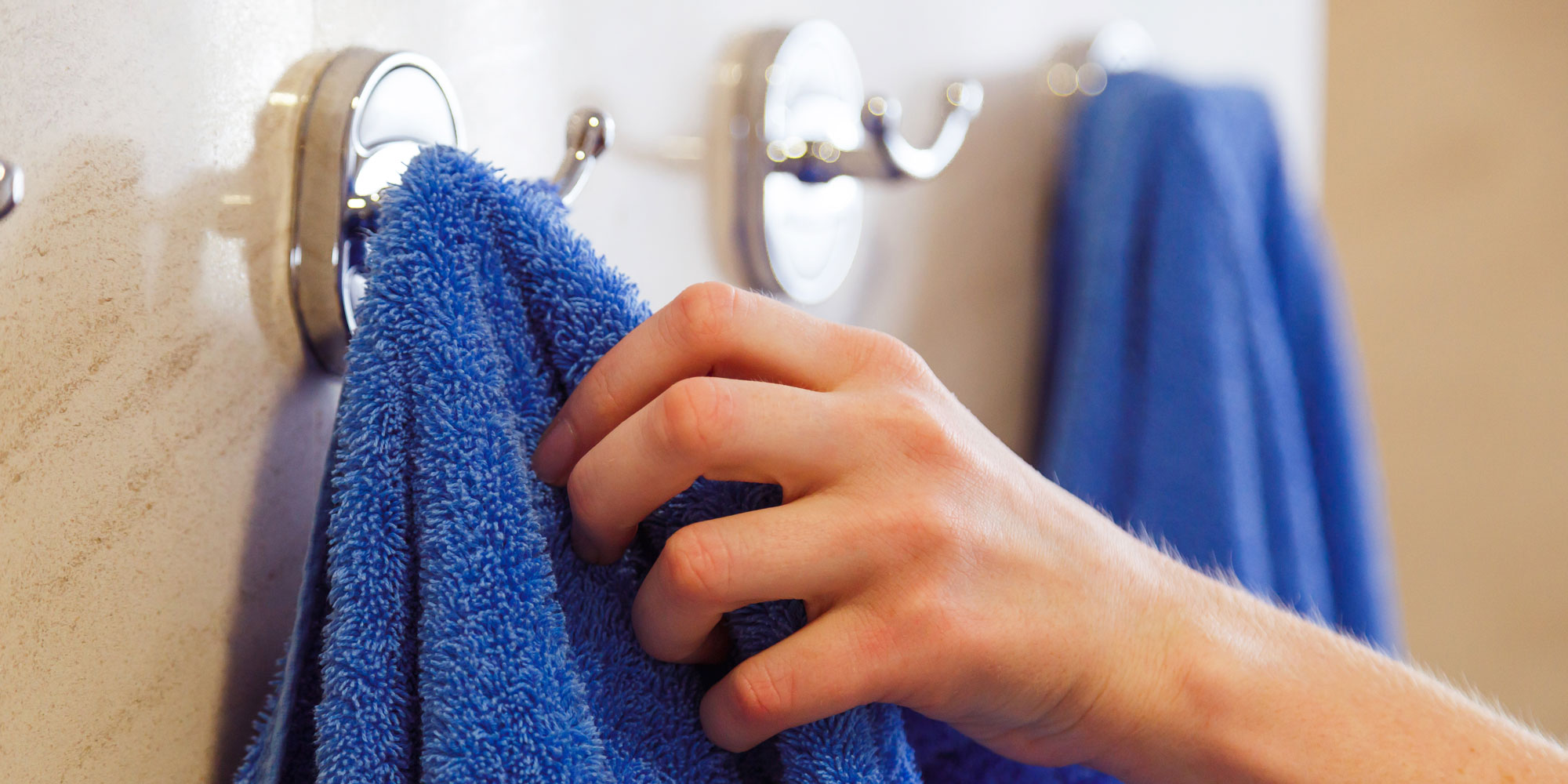 towels hanging up in bathroom
