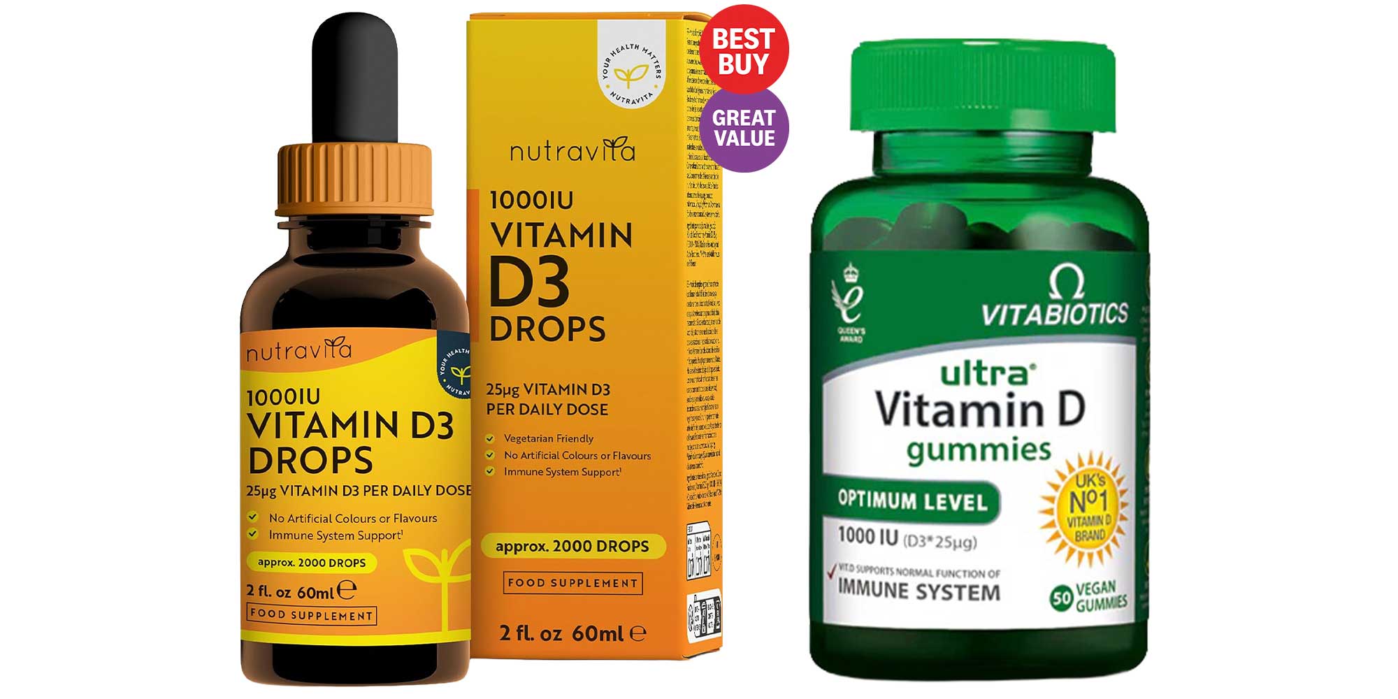 Nutravita Vitamin D3 Drops vs Vitabiotics Ultra Vitamin D Gummies