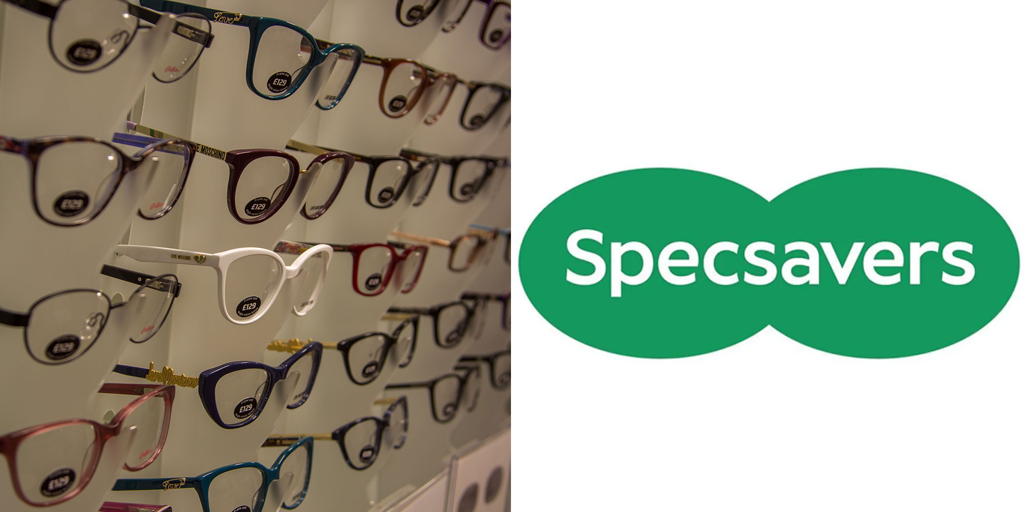 Specsavers logo and a display of glasses