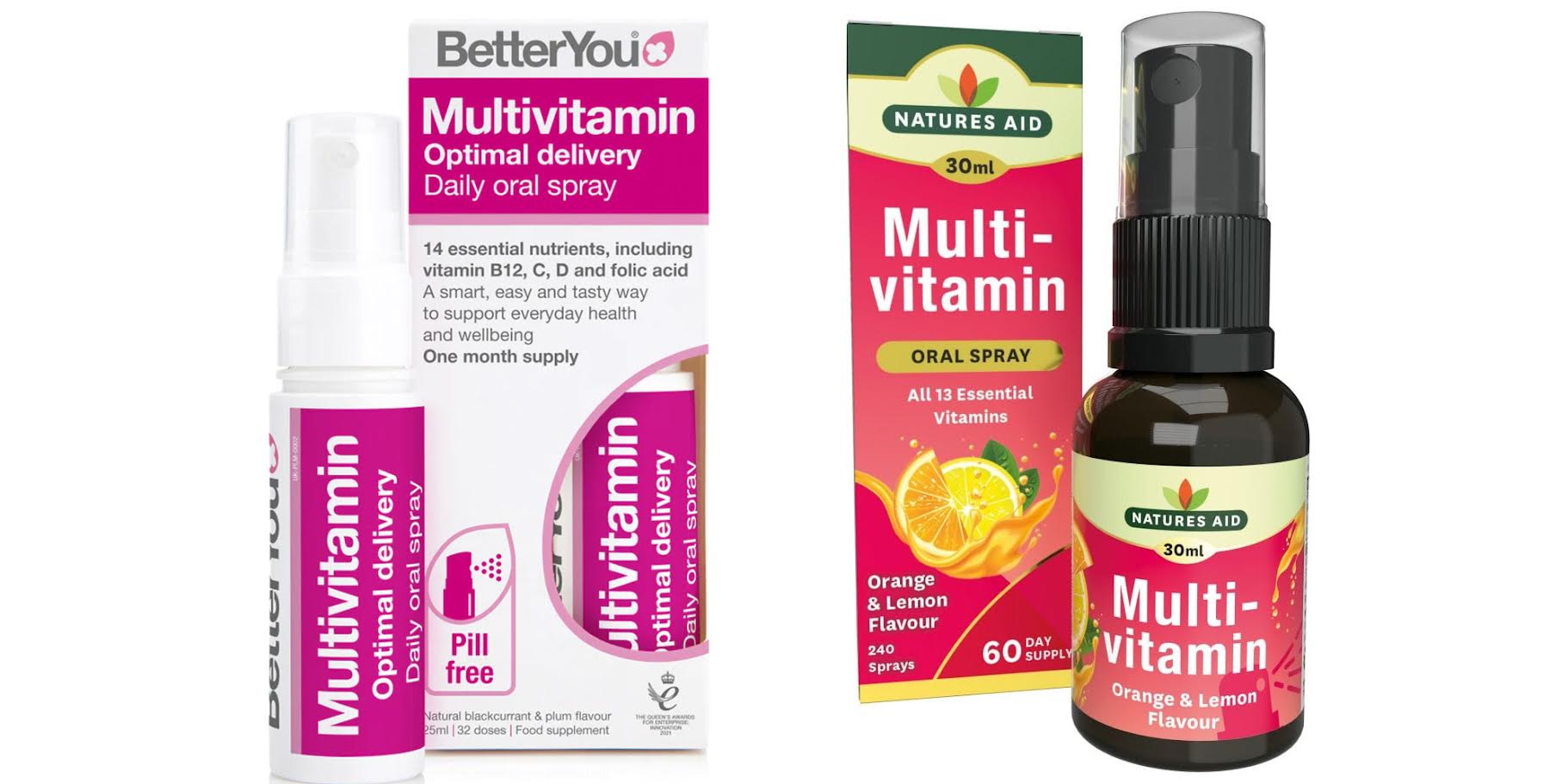 A selection of multivitamin oral sprays