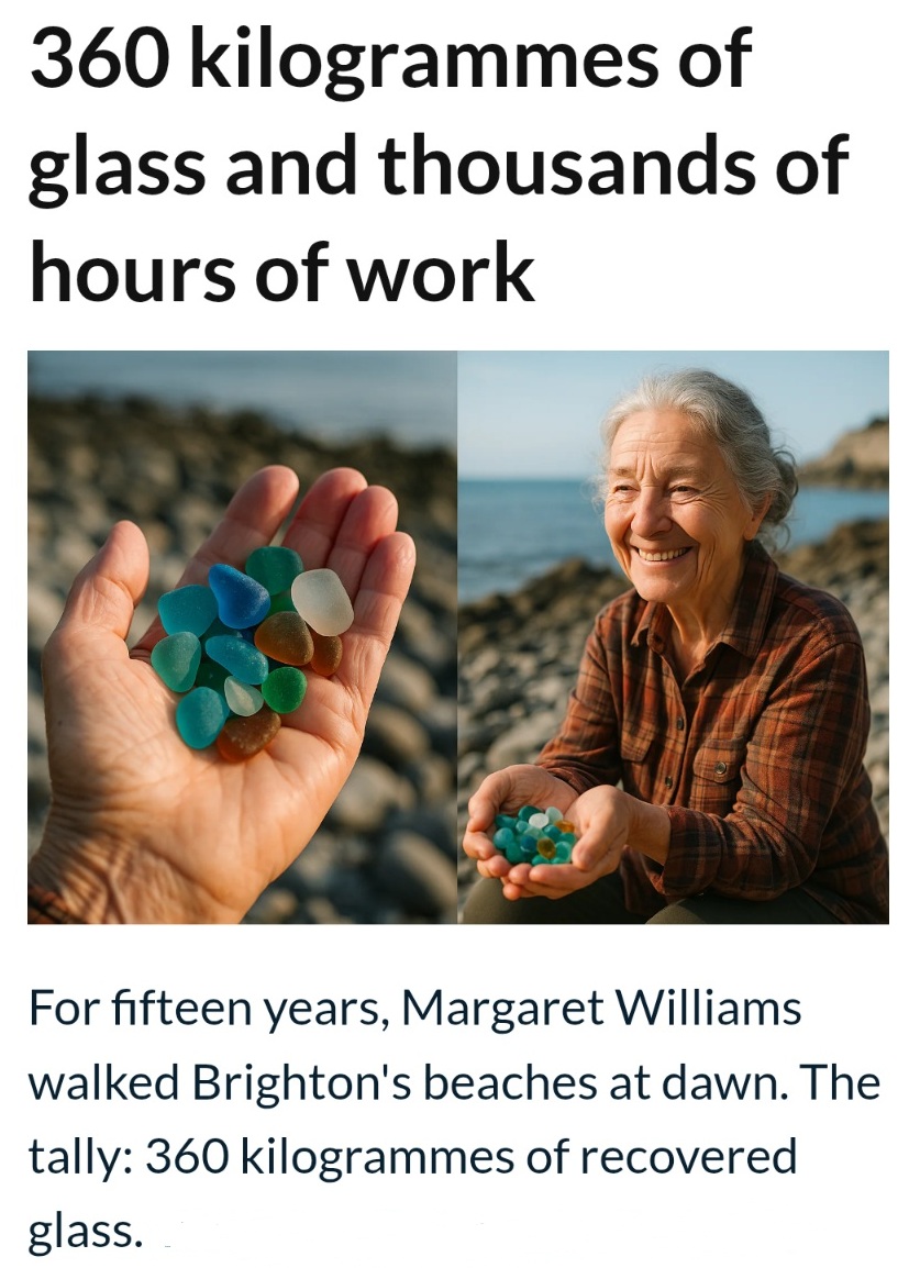The website linked to the advert that Claire followed, showing an AI-generated image of a woman collecting sea glass on the beach
