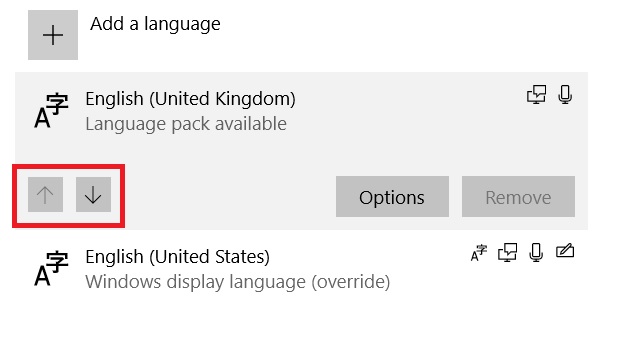 'Add a language' menu on Windows