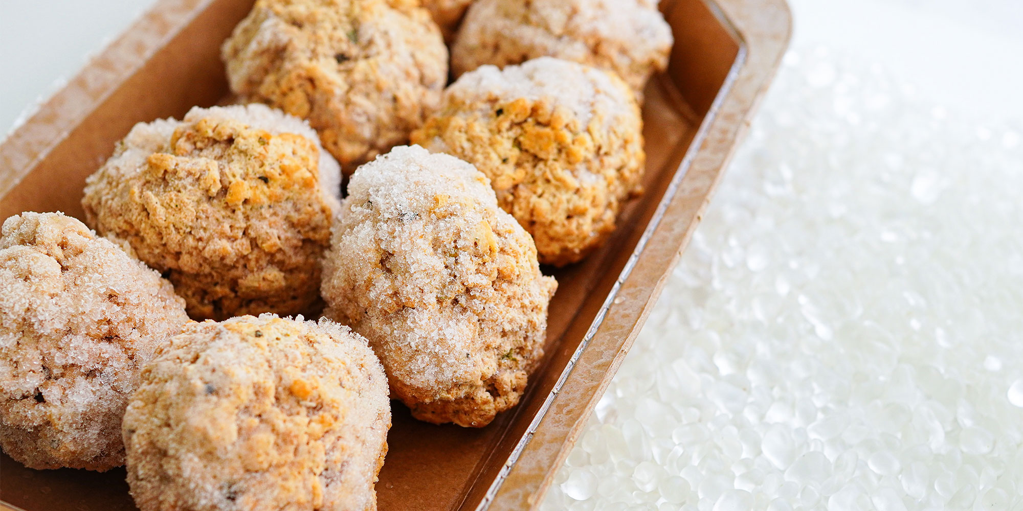 Frozen pre-cooked meatballs