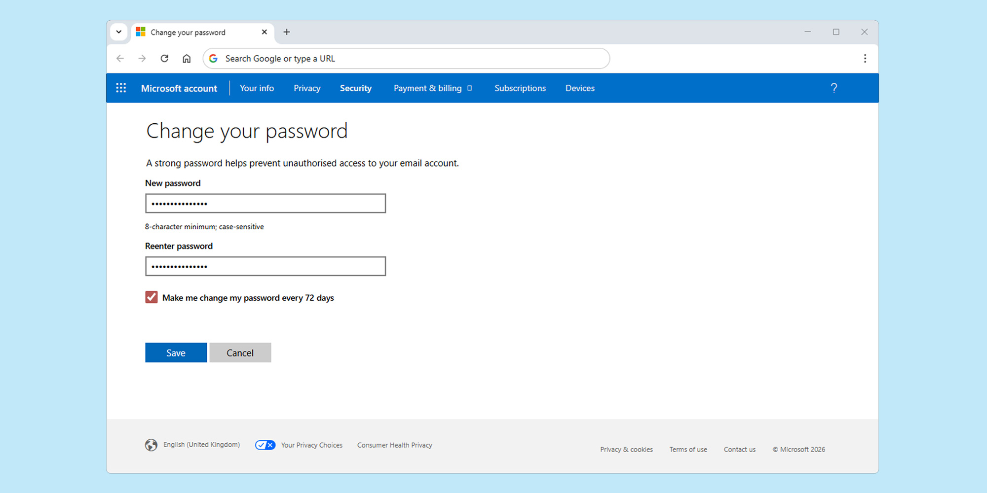 Change password on Outlook
