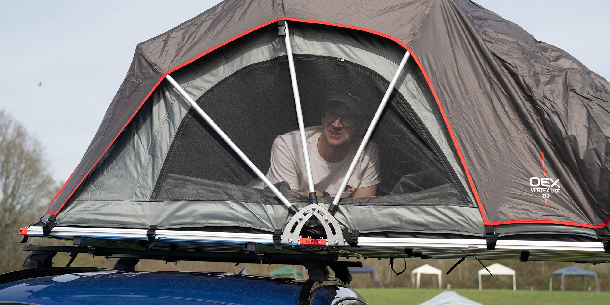 Testing the interior of a roof tent