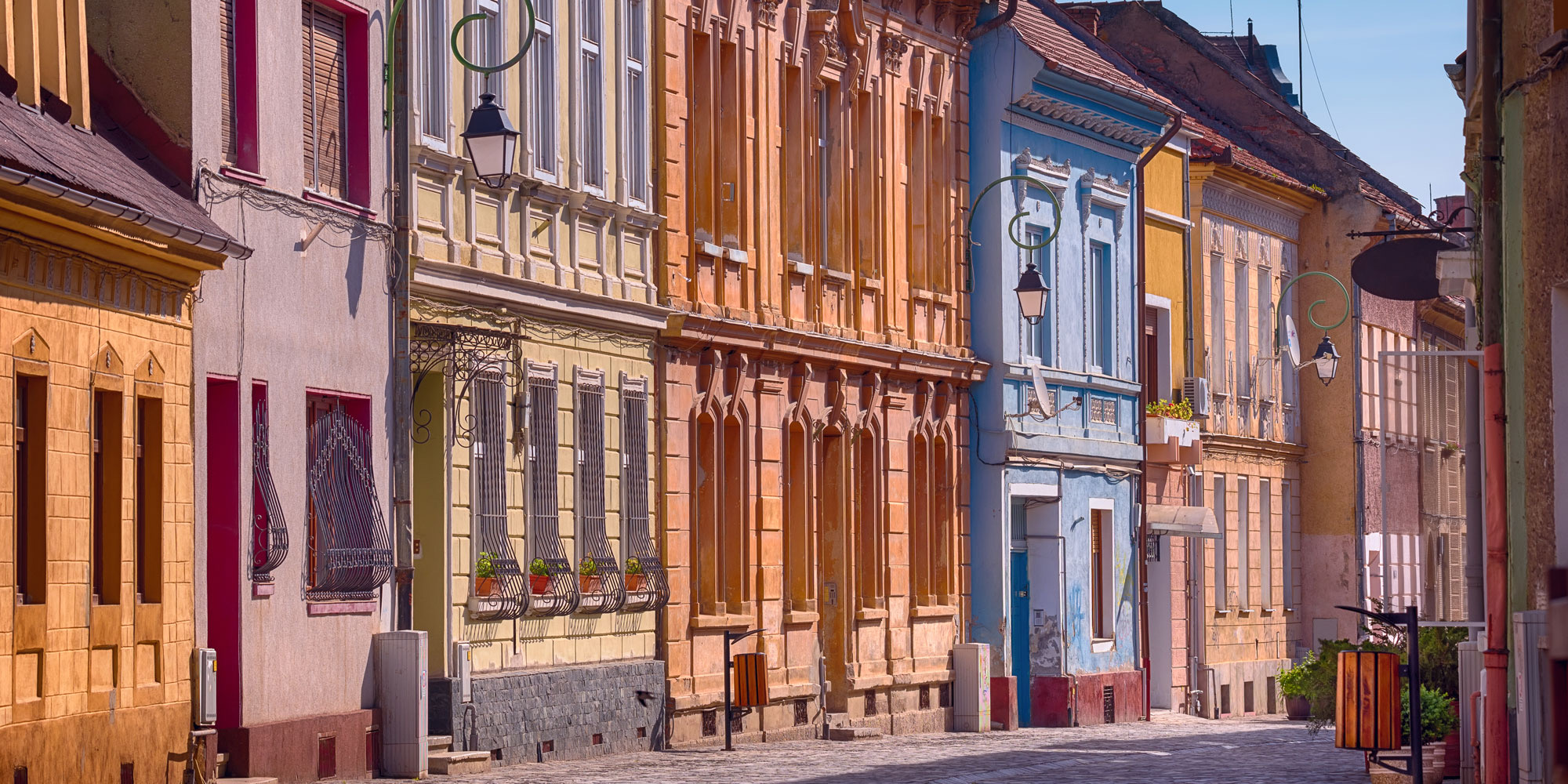Colourful houses in Brasov town centre