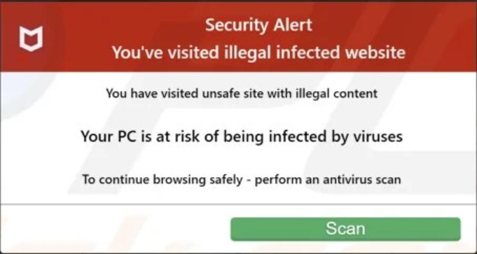 A fake security alert pop-up impersonating McAfee