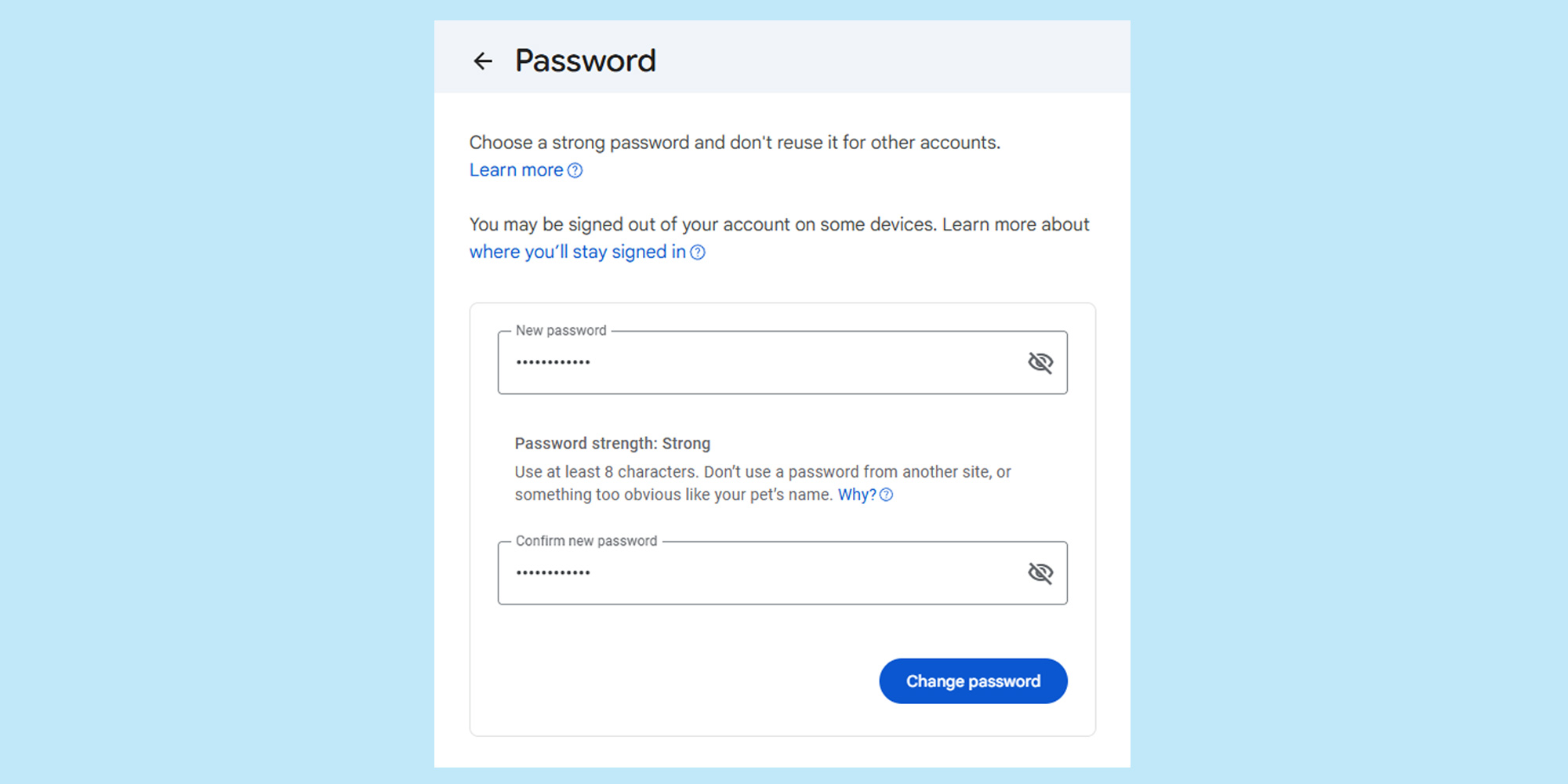 Gmail password settings